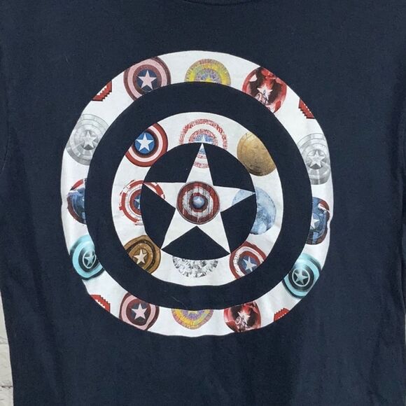 Marvel Captain America Adult Medium Navy Blue Shield T-Shirt Short Sleeve Tee - Picture 2 of 6